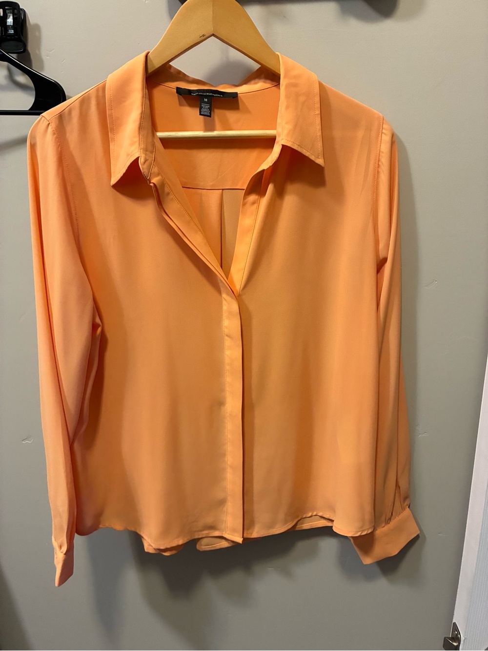 White House Black Market Peach soft Long-Sleeve Blouse, size M